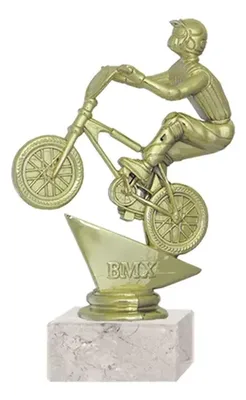 Trofeo Plástico Mountain Bike Oro Con Base Mármol Oro