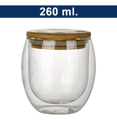 Vaso Doble Pared Vidrio Borosilicato Tapa Bamboo