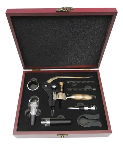 Set De Vino Deluxe Madera Caoba 7 Piezas