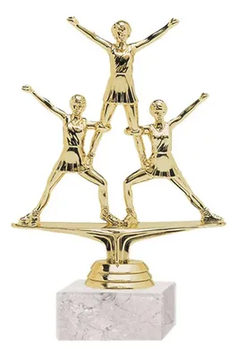 Trofeo Plástico Porrista Oro Con Base Mármol Blanca Oro Y Blanco