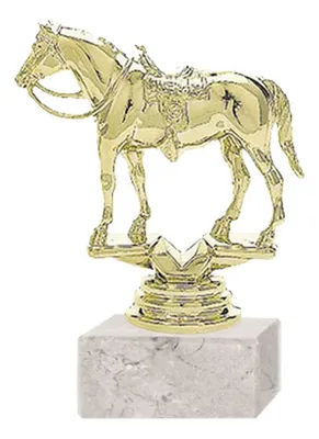 Trofeo Plástico Caballo Montura Base Mármol Oro