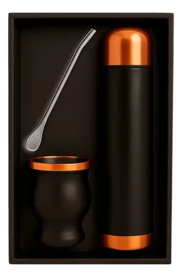 Set De Mate Negro/cobre Con Bolso Mat03 Acero Inoxidable