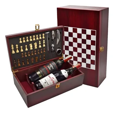 Set De Vino Con Ajedrez Caoba Deluxe Jc03