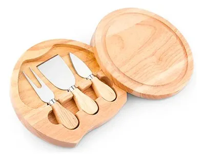 Set Tabla Quesos Madera Redonda Tp10