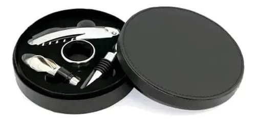 Set De Vino 4 Piezas Estuche Cuero W7