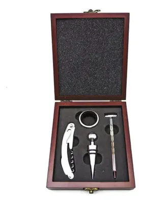 Set De Vino Madera Caoba Accesorios Completos