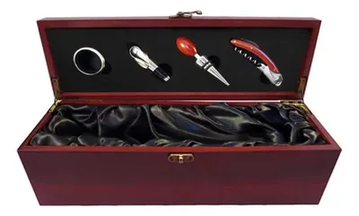 Set De Vino Caoba Deluxe Con Accesorios Acero Inoxidable