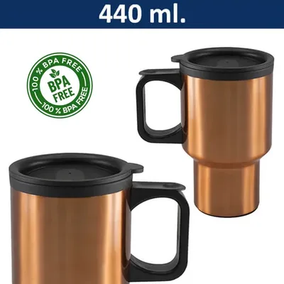 Taza Térmica Metálica Cobre 440ml Con Tapa