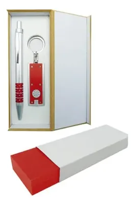 Set Bolígrafo Y Llavero Linterna Roja Regalo Corporativo Negro