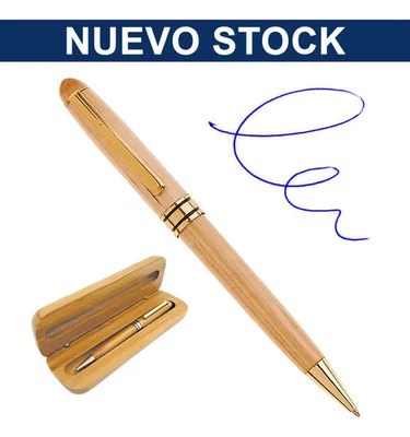 Set Boligrafo Bamboo B1 Estuche Madera Ovalado Azul