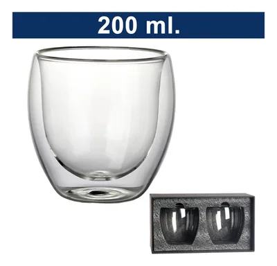 Juego 2 Vasos Doble Capa Vidrio Borosilicato 200ml