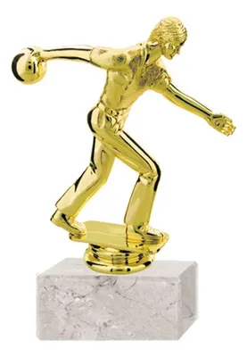 Trofeo Bowling Plástico Oro Con Base Mármol 17cm
