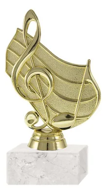 Trofeo Plástico Música Base Mármol Blanca Oro