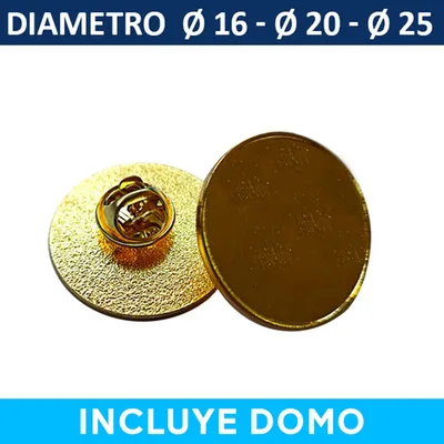 Broche Redondo Dorado Con Pin Y Domo 3 Tamaños Pack X14