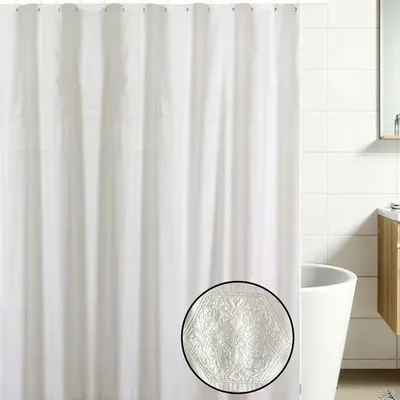 Cortina De Baño Bordada Con Forro Mandala Blanco