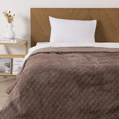 Frazada Atlantic Sherpa Jacquard 1.5 Plazas Taupe Coral Claro