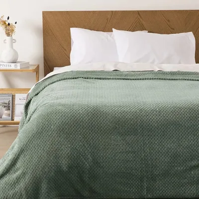 Frazada Sherpa Jacquard Pop Corn 2 Plazas Verde