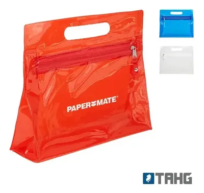 Morral Pvc Transparente Con Fuelle Azul Liso