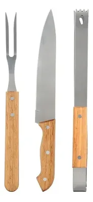 Set Asado Madera Acero Inoxidable