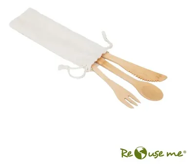 Set Cubiertos Bamboo Reutilizable Ecológico Coral Claro