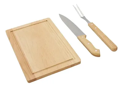 Set De Asado Roti Tenedor Cuchillo Tabla Bamboo