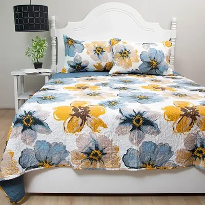 Quilt Estampado 2.5 Plazas Flores Poliéster Coral Claro