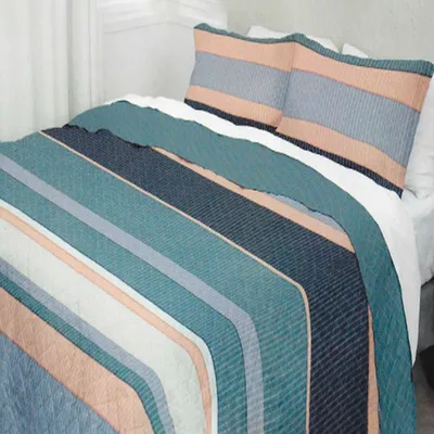 Quilt Estampado Reversible 1.5 Plazas Poliéster Coral Claro