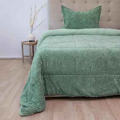 Cubrecama Sherpa Deluxe 1.5 Plazas Poliéster Verde Verde