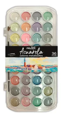 Acuarela En Pastillas 36 Colores Metalizados Coral Claro