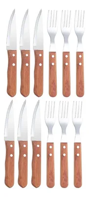 Set Cubiertos Asado Acero Inoxidable Mango Madera