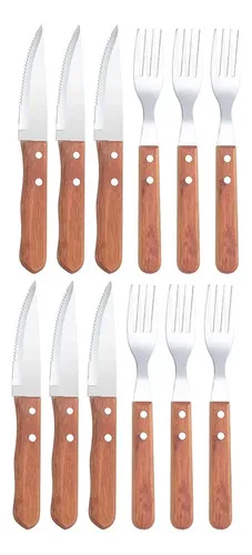 Set Cubiertos Asado Acero Inoxidable Mango Madera