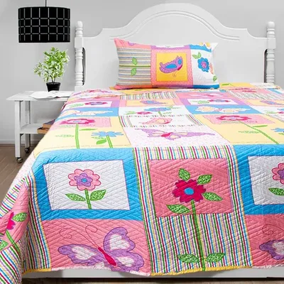 Quilt Hotpress Estampado Infantil 1.5 Plazas Poliéster Coral Claro