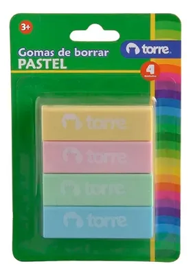 Set De Gomas Escolares Colores Pasteles 4 Unidades