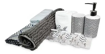 Set De Baño Completo 18 Piezas Cortina Accesorios Coral Claro