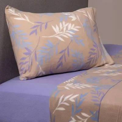Set De Sábanas De Polar 2 Plazas Lila Beige Verde Oscuro