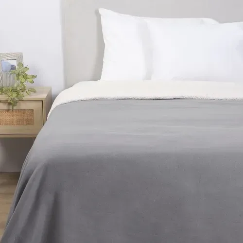 Frazada Polar Sherpa Lisa 2 Plazas Gris Gris