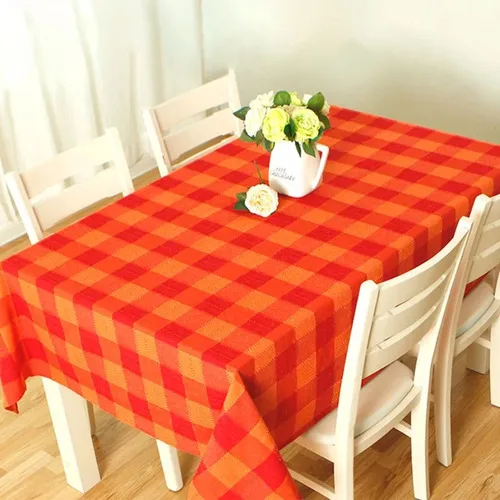 Mantel Polycotton Rectangular Cuadrillé Para Mesa Coral Claro