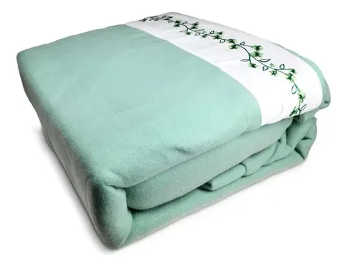 Set De Sábanas De Polar Bordadas 2 Plazas Celeste Celeste