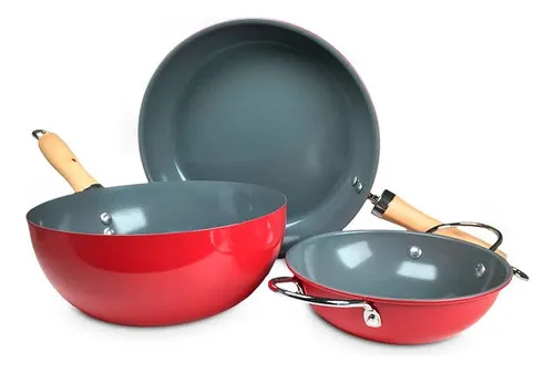 Set De Cocina Antiadherente Titanio Rojo 3 Piezas Rojo