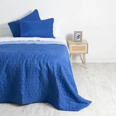 Quilt Bicolor 2 Plazas Poliéster Azul Celeste Coral Claro