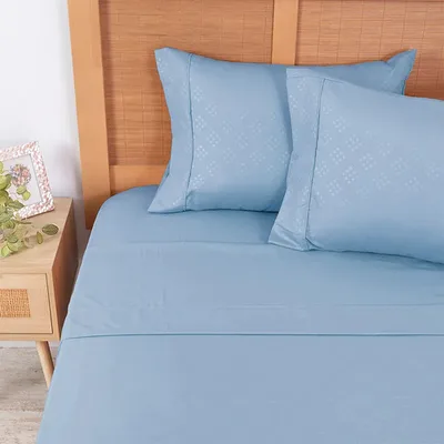 Set De Sábanas Microfibra Embossed 2.5 Plazas Celeste