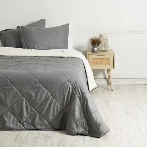 Plumón Sherpa Microfibra 2 Plazas Gris Embossed Gris