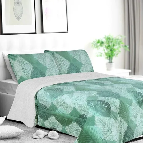 Cubrecama Sherpa Flannel Deluxe Estampado Verde Verde
