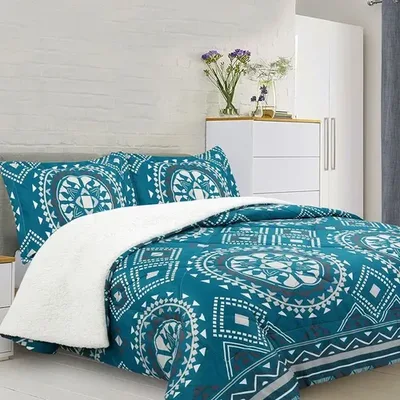 Plumón Sherpa Estampado 1.5 Plazas Mándalas Poliéster Coral Claro