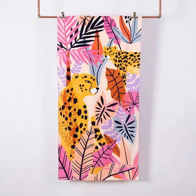 Toalla De Playa Velour Algodón Leopardo Coral Claro
