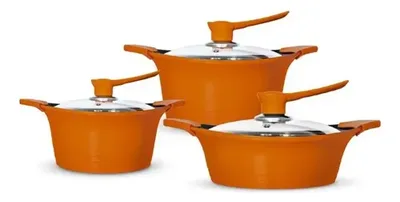 Batería De Cocina Aluminio 6 Piezas Inducción Coral Claro