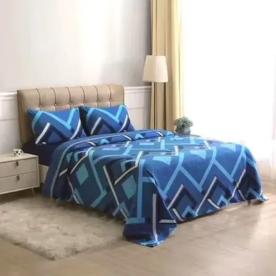 Set De Sábanas Polar King Diagonales Azul Celeste Verde Oscuro