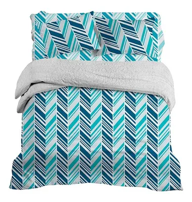 Set De Sábanas Microfibra 2 Plazas Con Plumón Sherpa Azul