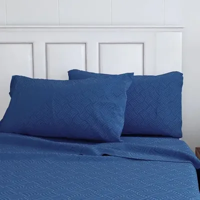 Set De Sábanas Embossed Ondas 2 Plazas Poliéster Azul