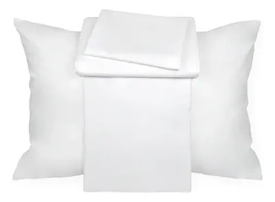 Set De Sábanas Lisas Blancas 144 Hilos Algodón Poliéster Blanco